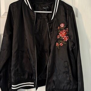 Rue21 Embroidered Tiger Bomber Jacket Black Floral